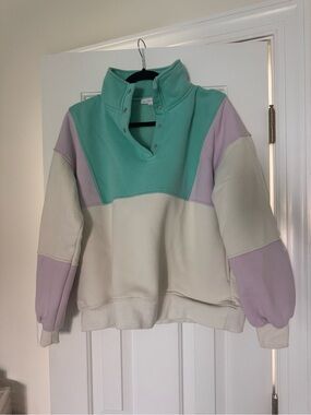 Pastel Colorblock Funnel Neck Pullover Sweater - Mint, Lavender, Cream